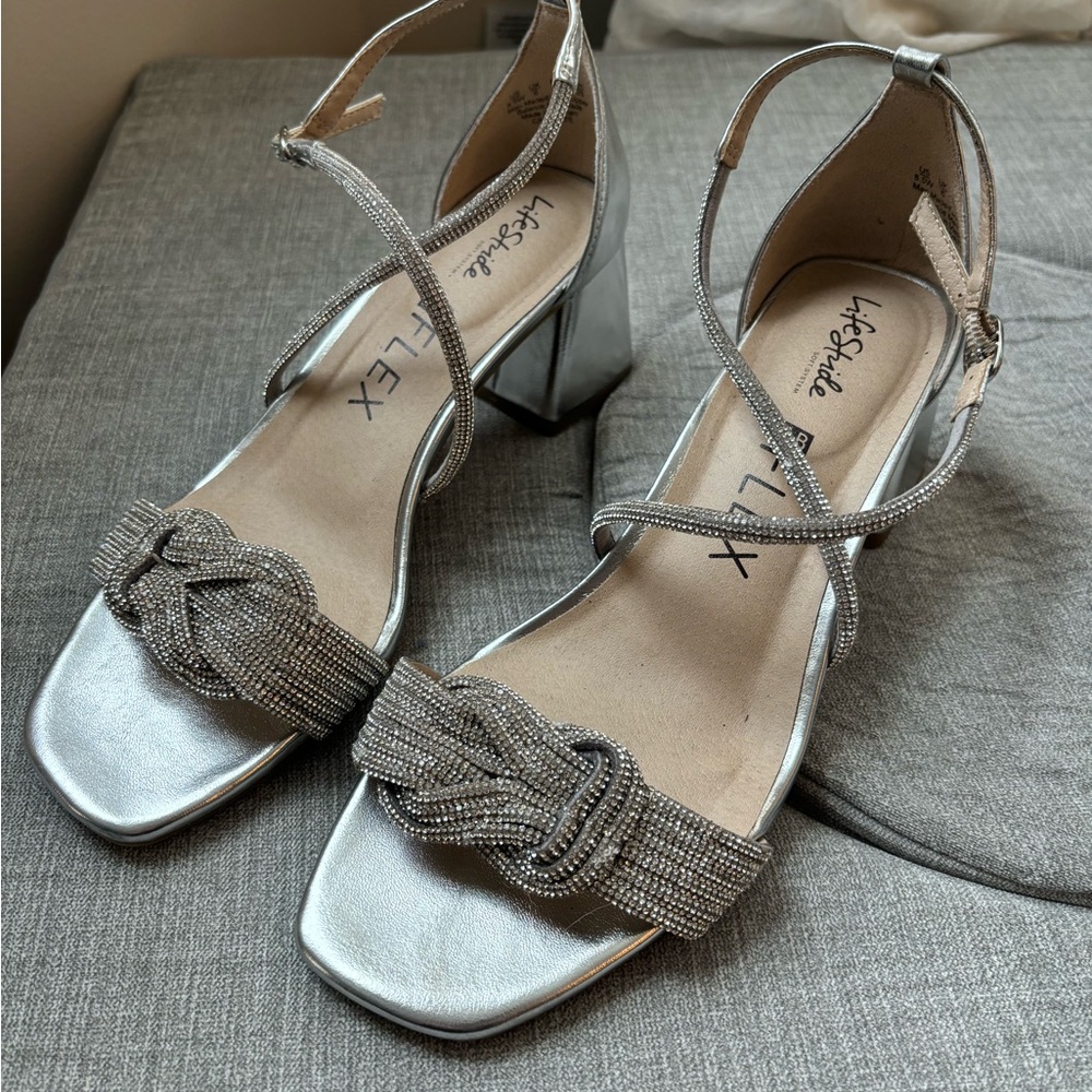 Life Stride Women's Silver Heeled Sandals